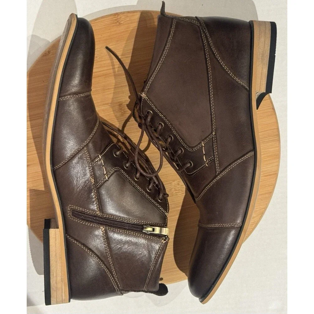 Kunsto Men’s Brown Leather classic Oxford Lace Up Zip Ankle Boots size 14